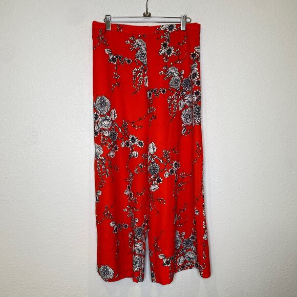 Bryn Walker Orange Red Floral Pants Set Button Down Blouse Crop Pants EUC Sz S/M - Picture 10 of 16
